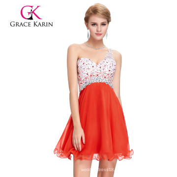 Grace Karin New Arrival Backless One Shoulder Beaded Chiffon Orange Cocktail Dress 2016 GK000109-1